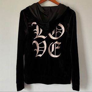 NWOT MATERIAL GIRL VELOUR LOVE ZIP UP JACKET M
